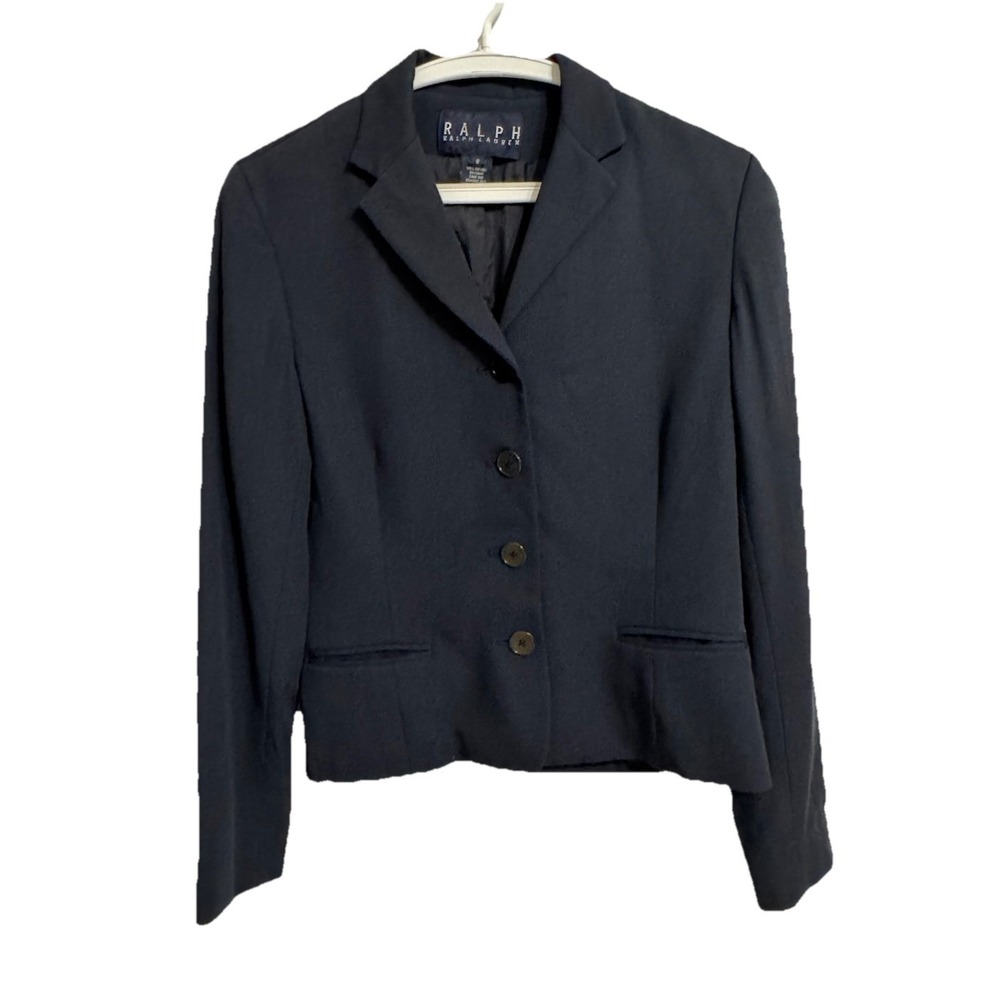 Ralph Lauren Women's Size 8 Navy Blazer Jacket Wool Rayon Button Pockets